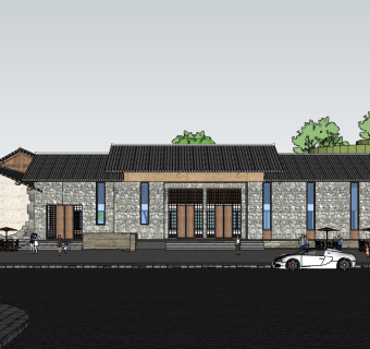 毛石民宿建筑sketchup模型下载